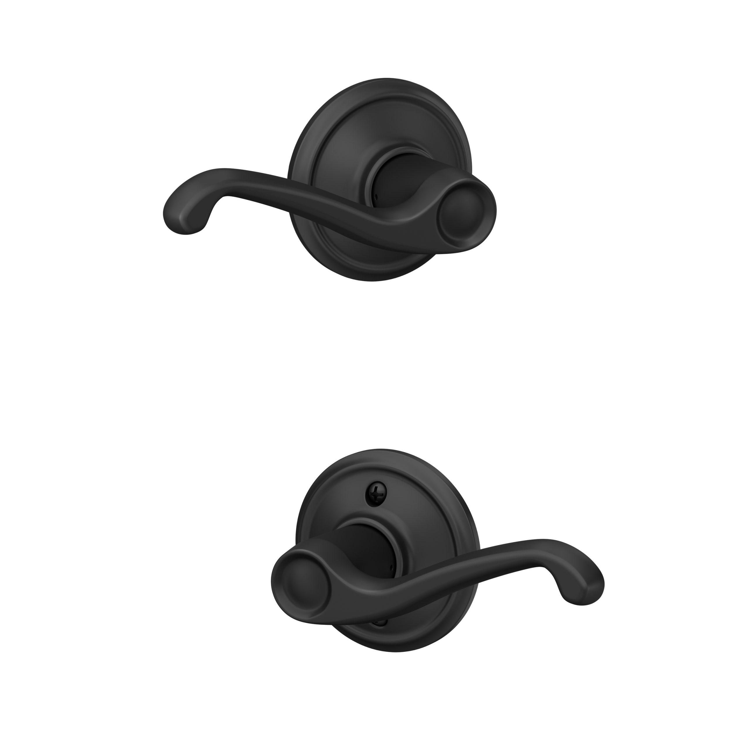 Schlage F10FLA622 Flair Matte Black Lever Passage Lock with 16080 Latch 10027 Strike