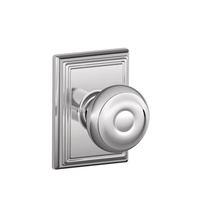 Schlage F10GEO625ADD Georgian Passage Knob with Addison Rose, Bright Chrome, 16080 Latch