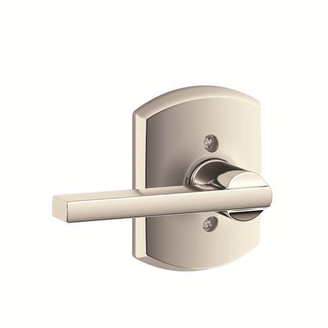 Schlage F170LAT618GRW Latitude Lever with Greenwich Rose Half Dummy – Bright Nickel Finish
