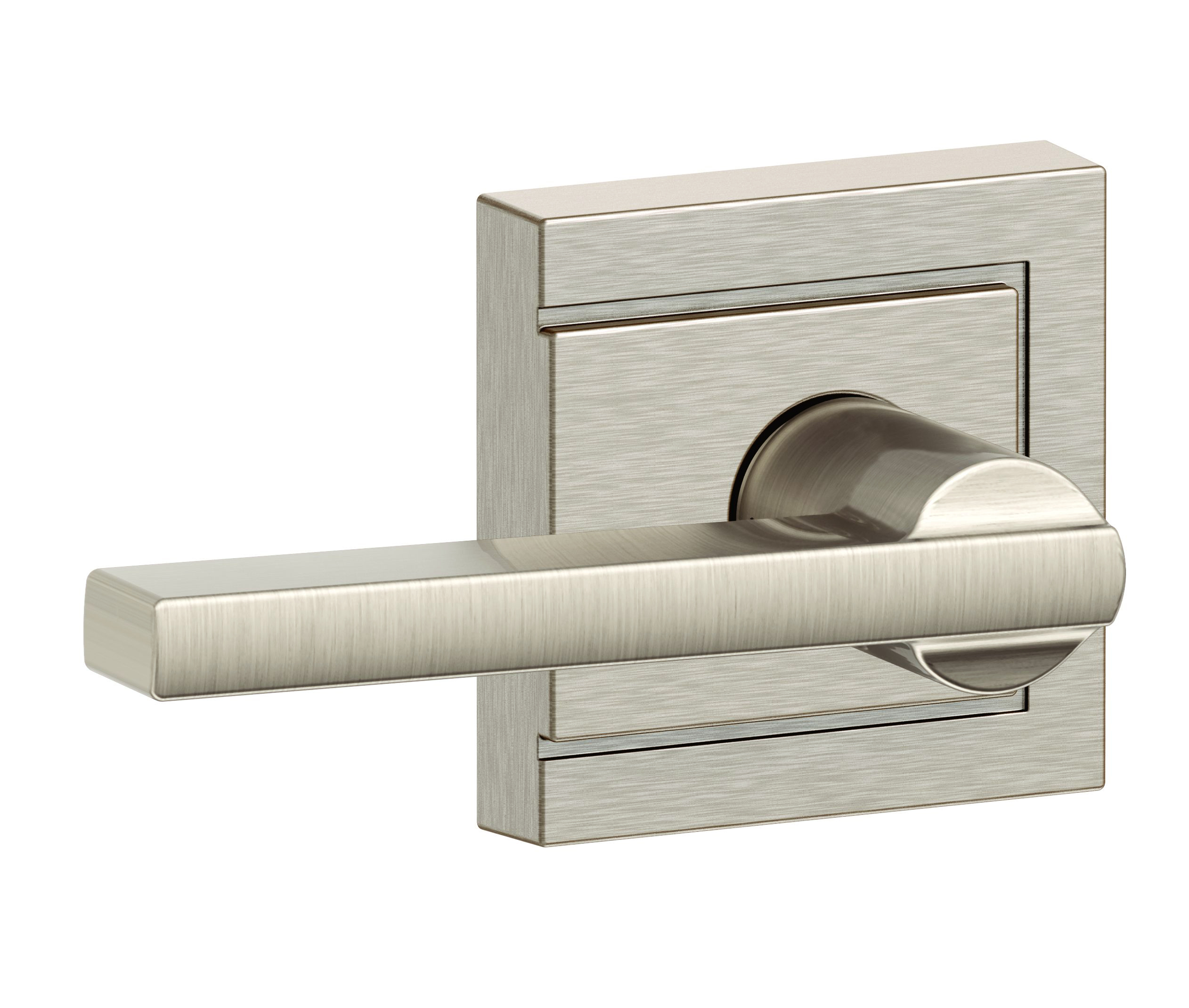 Schlage F170LAT619ULD Latitude Lever with Upland Rose Half Dummy – Satin Nickel Finish
