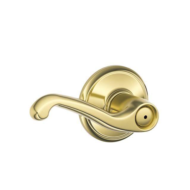 Schlage F40FLA605619LH Left Hand Flair Lever Privacy Lock, Bright Brass, Satin Nickel Finish