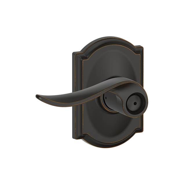 Schlage F40SAC716CAM Sacramento Lever Privacy Lock with Camelot Rose, Aged Bronze Finish