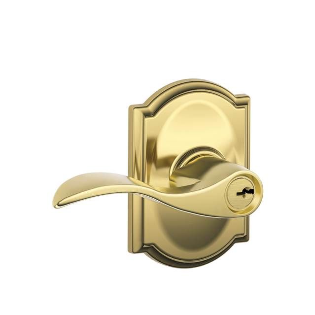 Schlage F51AACC605CAM Accent Lever with Camelot Rose Keyed Entry Lock, Bright Brass Finish