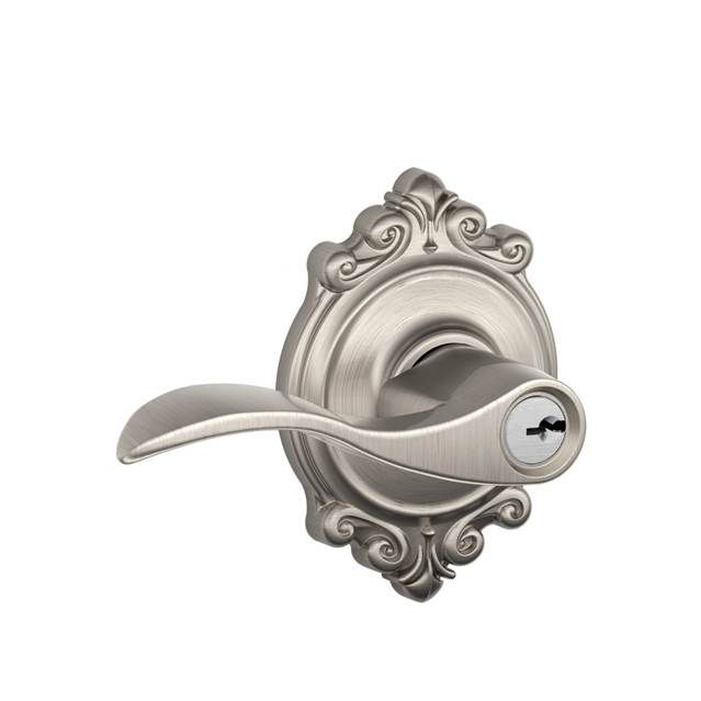Schlage F51AACC619BRK Accent Lever Brookshire Rose Keyed Entry Lock C Keyway Satin Nickel