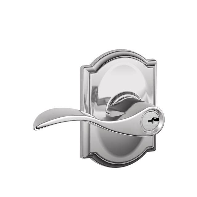 Schlage F51AACC625CAM Accent Lever Camelot Rose Keyed Entry Lock C Keyway Bright Chrome Finish