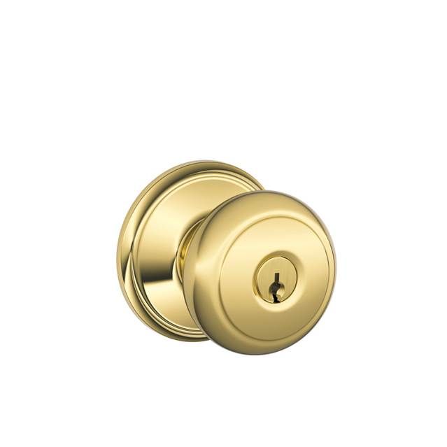 Schlage F51AAND505 Andover Keyed Entry Knob Lock C Keyway with Latch Strike, Brass Finish
