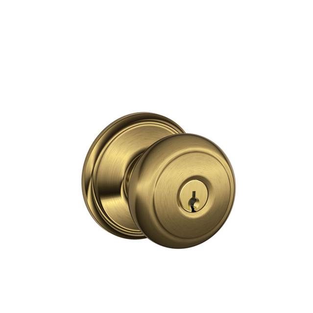 Schlage F51AAND609 Andover Keyed Entry Knob Lock C Keyway, Antique Brass, 16211 Latch, 10063 Strike