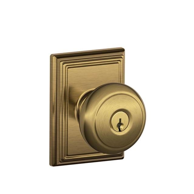 Schlage F51AAND609ADD Andover Knob with Addison Rose Keyed Entry Lock, Antique Brass Finish
