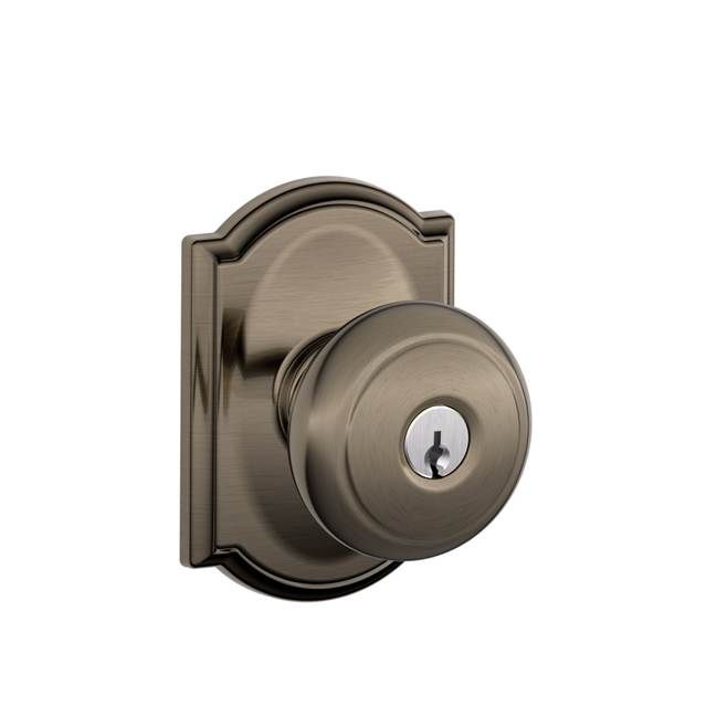 Schlage F51AAND620ADD Andover Knob with Addison Rose Keyed Entry Lock, Antique Nickel Finish