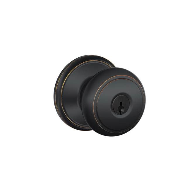Schlage F51AAND716 Andover Keyed Entry Knob Lock C Keyway, Aged Bronze, 16211 Latch, 10063 Strike