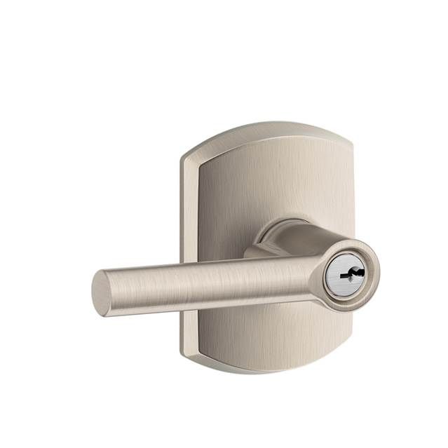 Schlage F51ABRW619GRW Broadway Lever with Greenwich Rose Keyed Entry Lock, Satin Nickel Finish