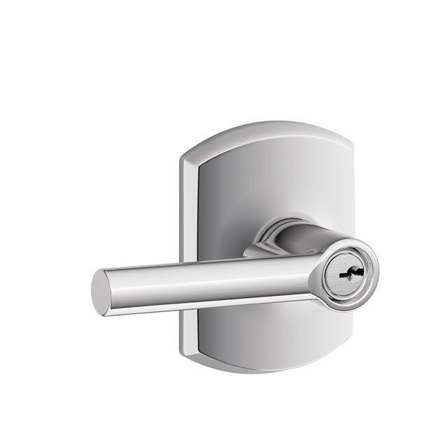 Schlage F51ABRW625GRW Broadway Lever with Greenwich Rose Keyed Entry Lock, Bright Chrome Finish