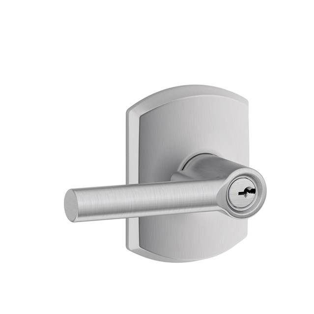 Schlage F51ABRW626GRW Broadway Lever with Greenwich Rose Keyed Entry Lock, Satin Chrome Finish