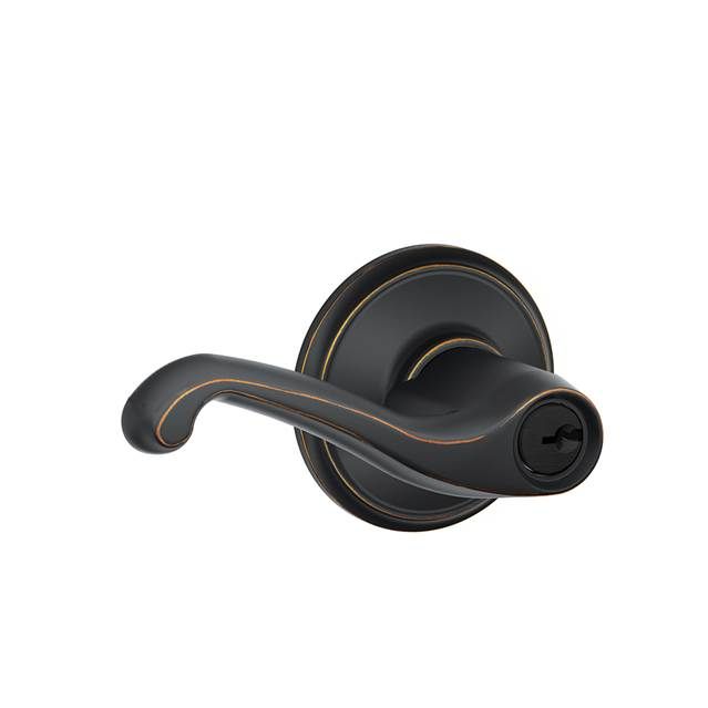 Schlage F51AFLA716 Flair Keyed Entry Lever Lock, C Keyway, Aged Bronze Finish