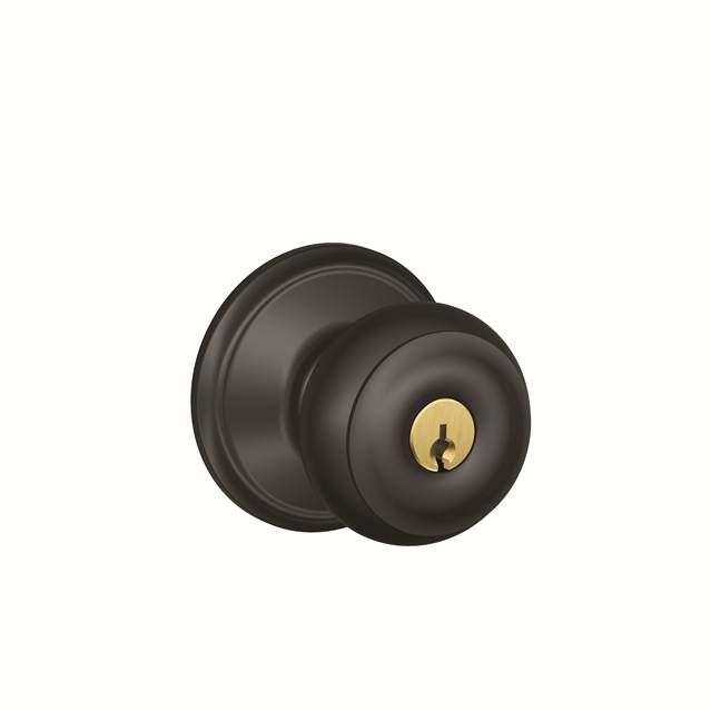 Schlage F51AGEO622625 Georgian Knob Keyed Entry Lock C Keyway, Matte Black, Bright Chrome Finish
