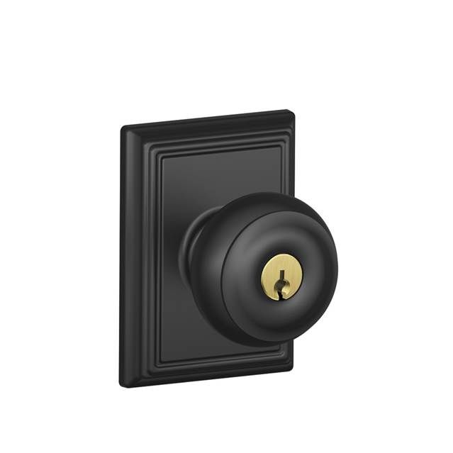 Schlage F51AGEO622ADD Georgian Knob with Addison Rose Keyed Entry Lock, Matte Black Finish