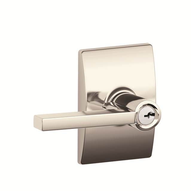Schlage F51ALAT618CEN Latitude Lever Century Rose Keyed Entry Lock C Keyway Bright Nickel Finish