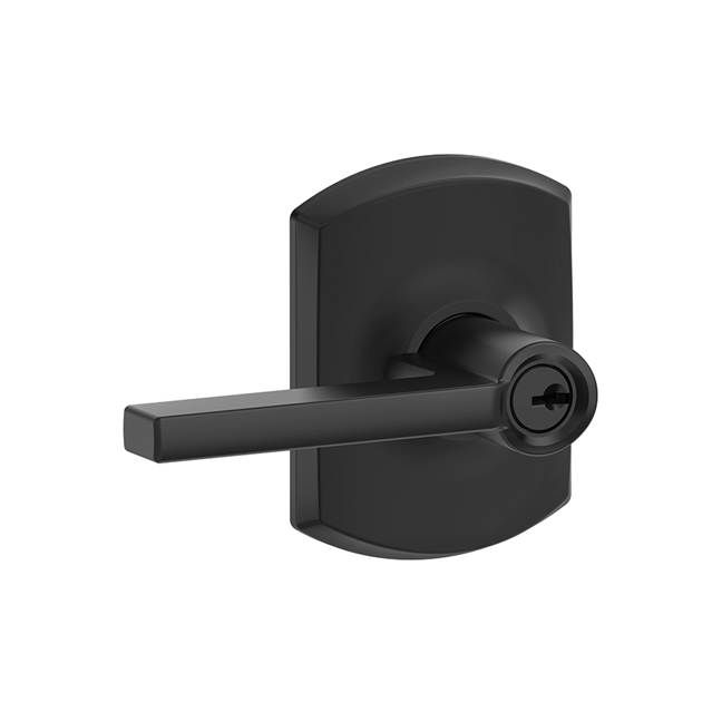 Schlage F51ALAT622GRW Latitude Lever with Greenwich Rose Keyed Entry Lock, Matte Black