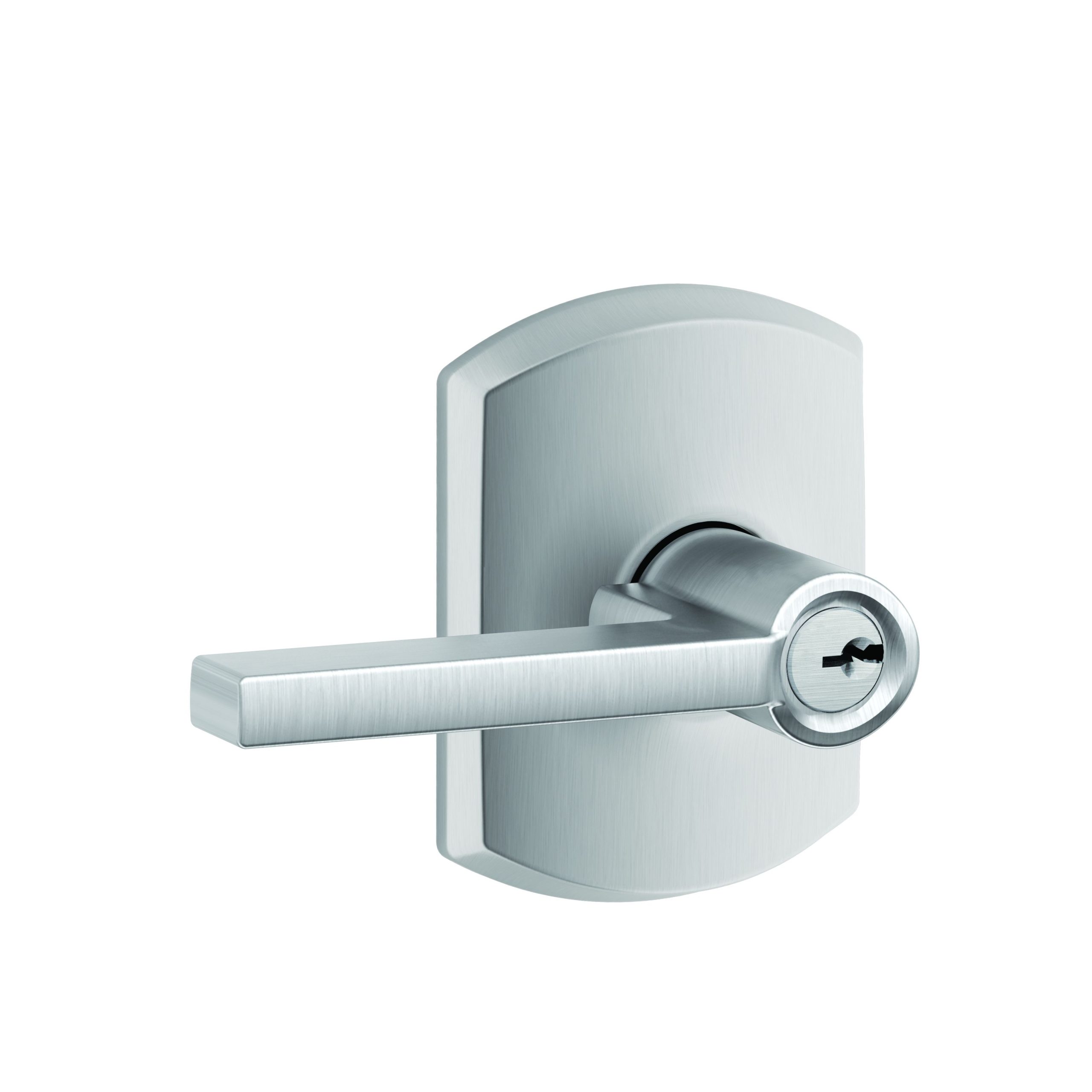 Schlage F51ALAT626GRW Latitude Lever with Greenwich Rose Keyed Entry Lock, Satin Chrome Finish