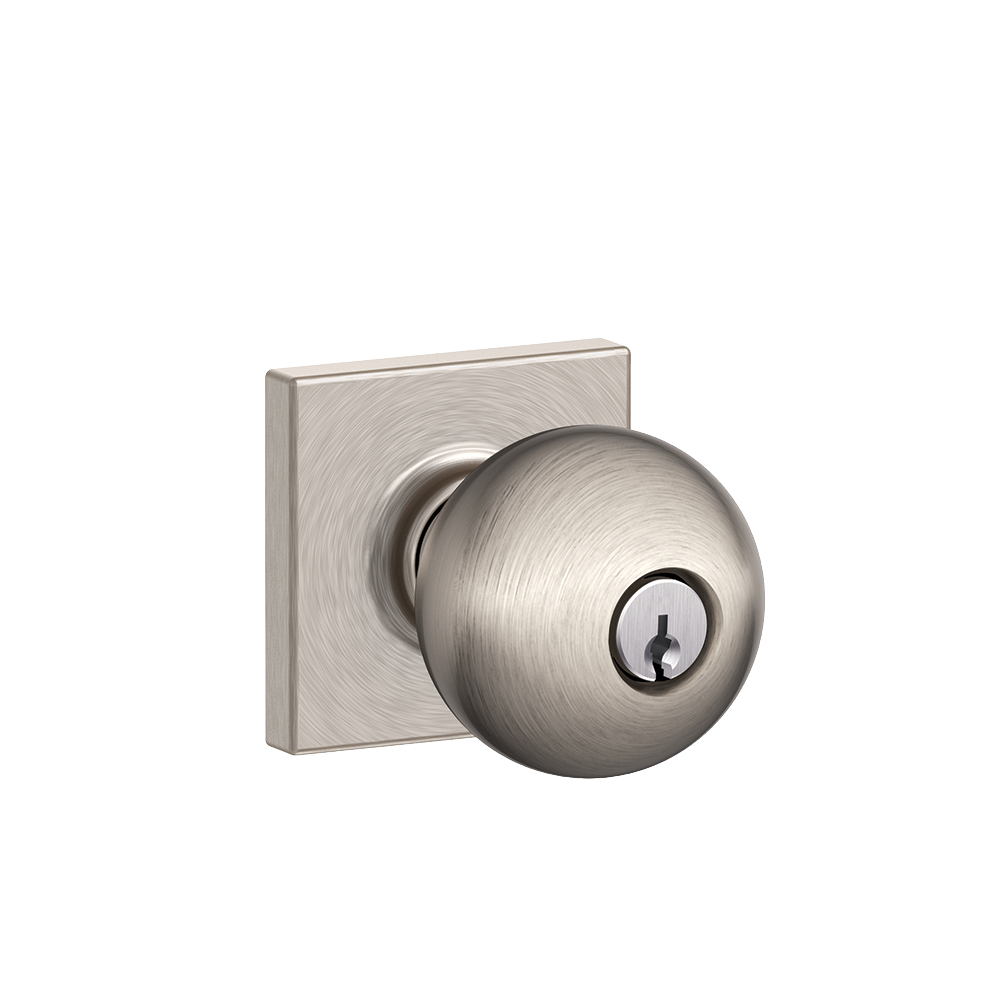 Schlage F51AORB619COL Orbit Knob with Collins Rose Keyed Entry Lock, Satin Nickel Finish