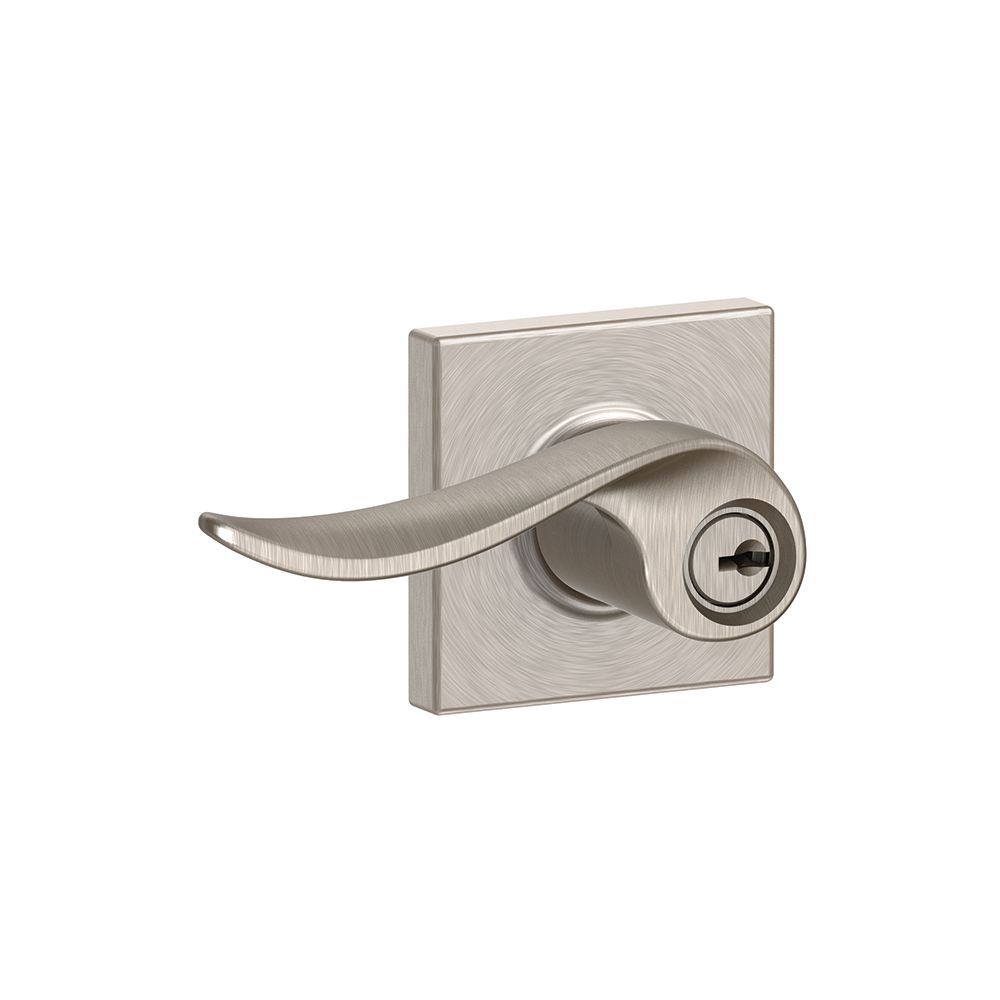 Schlage F51ASAC619COL Sacramento Lever with Collins Rose Keyed Entry, Satin Nickel Finish