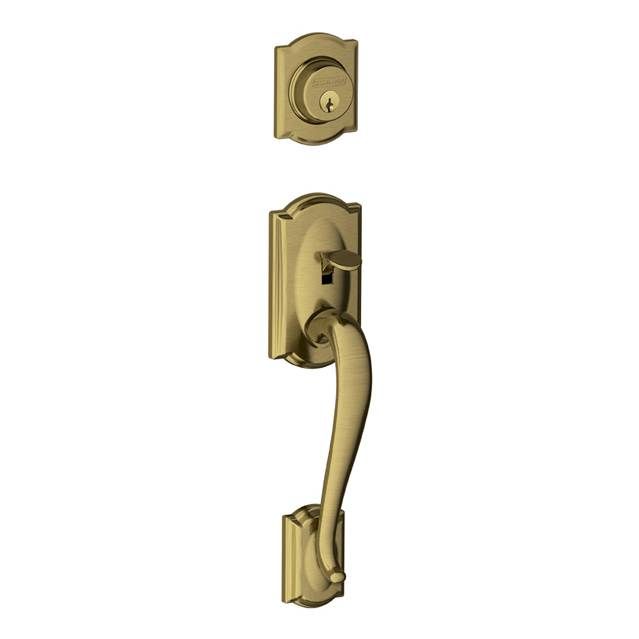 Schlage F58CAM609 Camelot Exterior Active Handleset, C Keyway, Antique Brass Finish