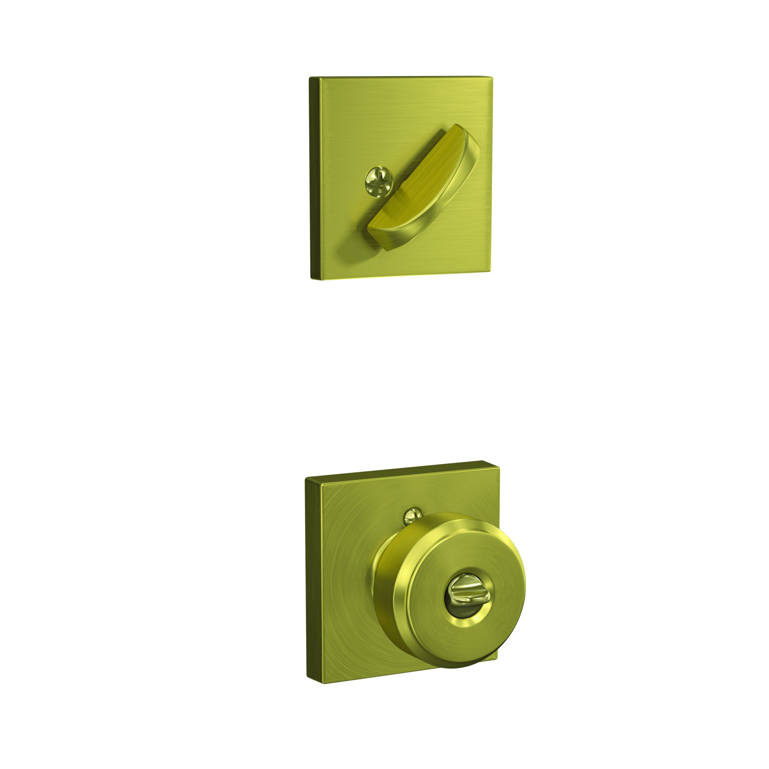 Schlage F59BWE608COL Bowery Knob with Collins Rose, Active Trim, Satin Brass Finish