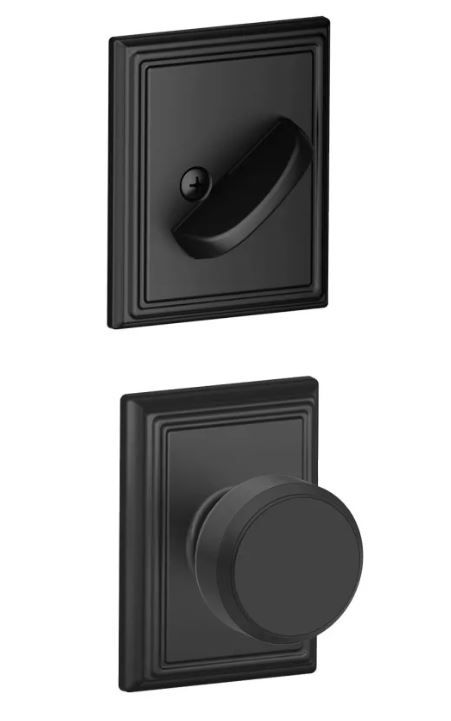 Schlage F59BWE622ADD Bowery Knob with Addison Rose, Active Trim, Matte Black, 12326 Latch