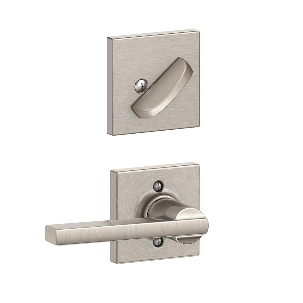 Schlage F59LAT619COL Latitude Lever with Collins Rose Active Handleset Trim, Satin Nickel