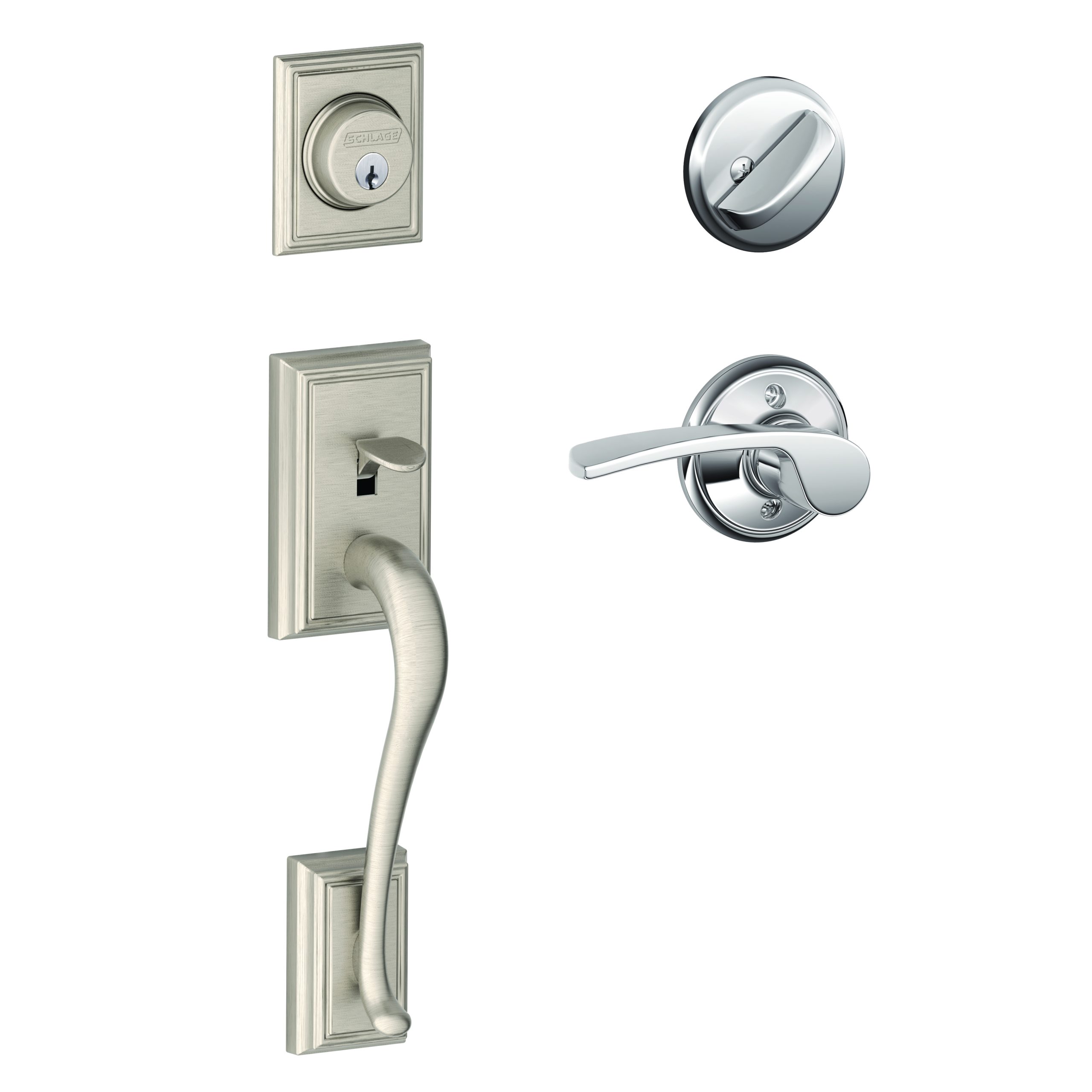 Schlage F60ADD619MER625RH Addison Exterior Active Handleset C Keyway with Merano Lever, Satin Nickel