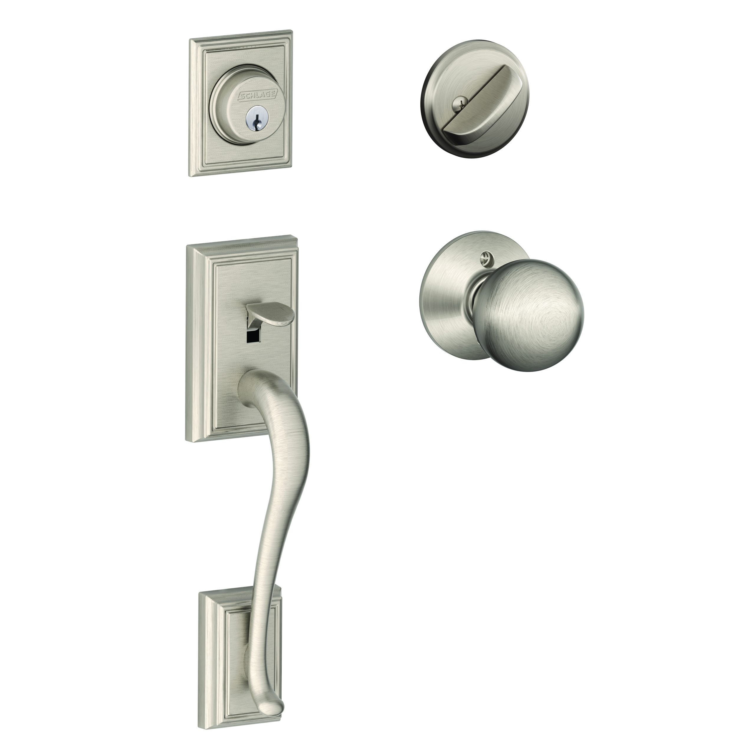Schlage F60ADD619ORB Addison Exterior Active Handleset C Keyway with Orbit Knob, Satin Nickel