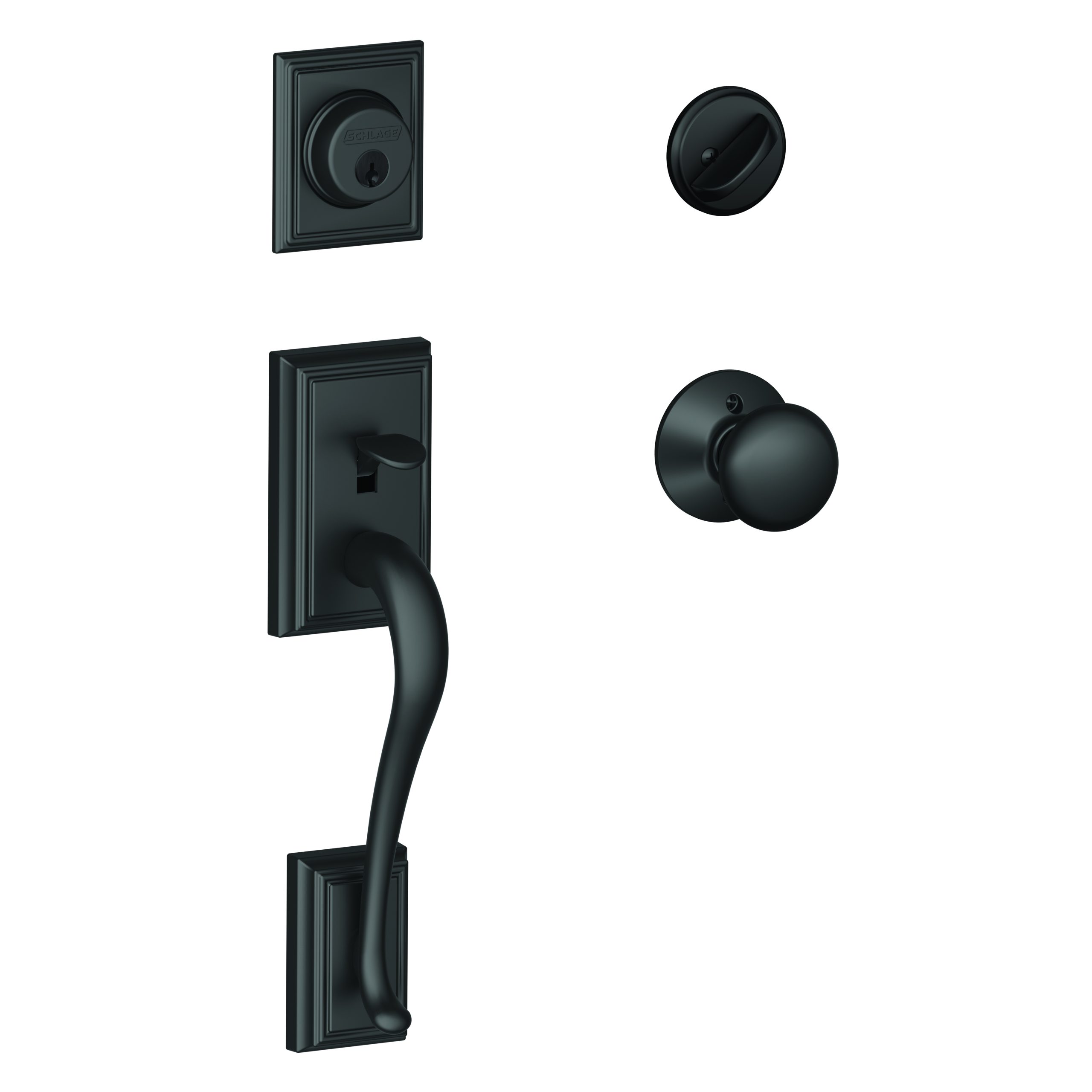 Schlage F60ADD622PLY Addison Plymouth Knob Single Cylinder Handleset, Matte Black, C Keyway