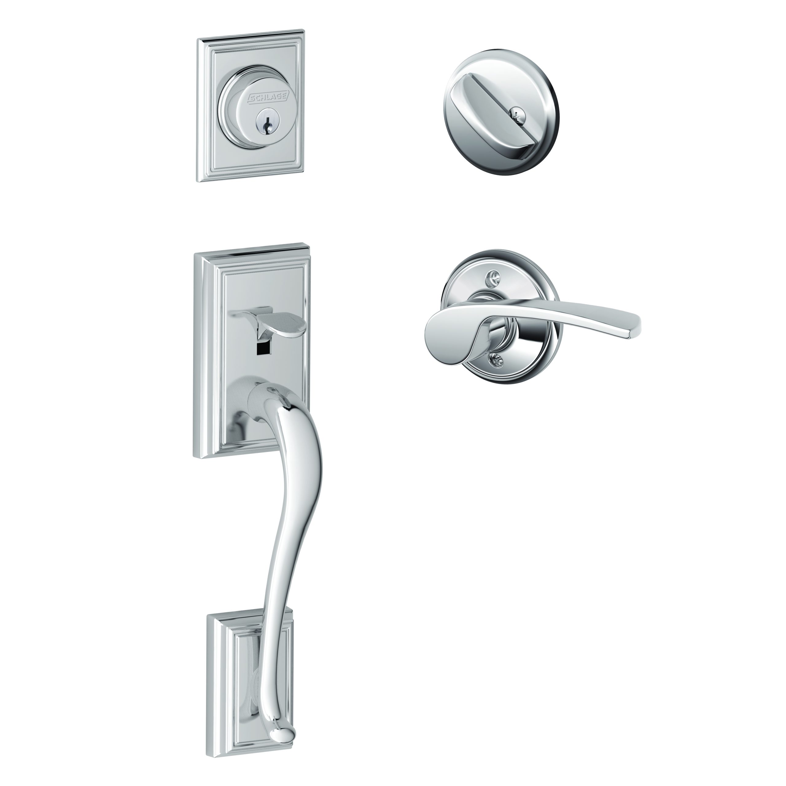 Schlage F60ADD625MERLH Addison Exterior Active Handleset C Keyway with Merano Lever, Bright Chrome