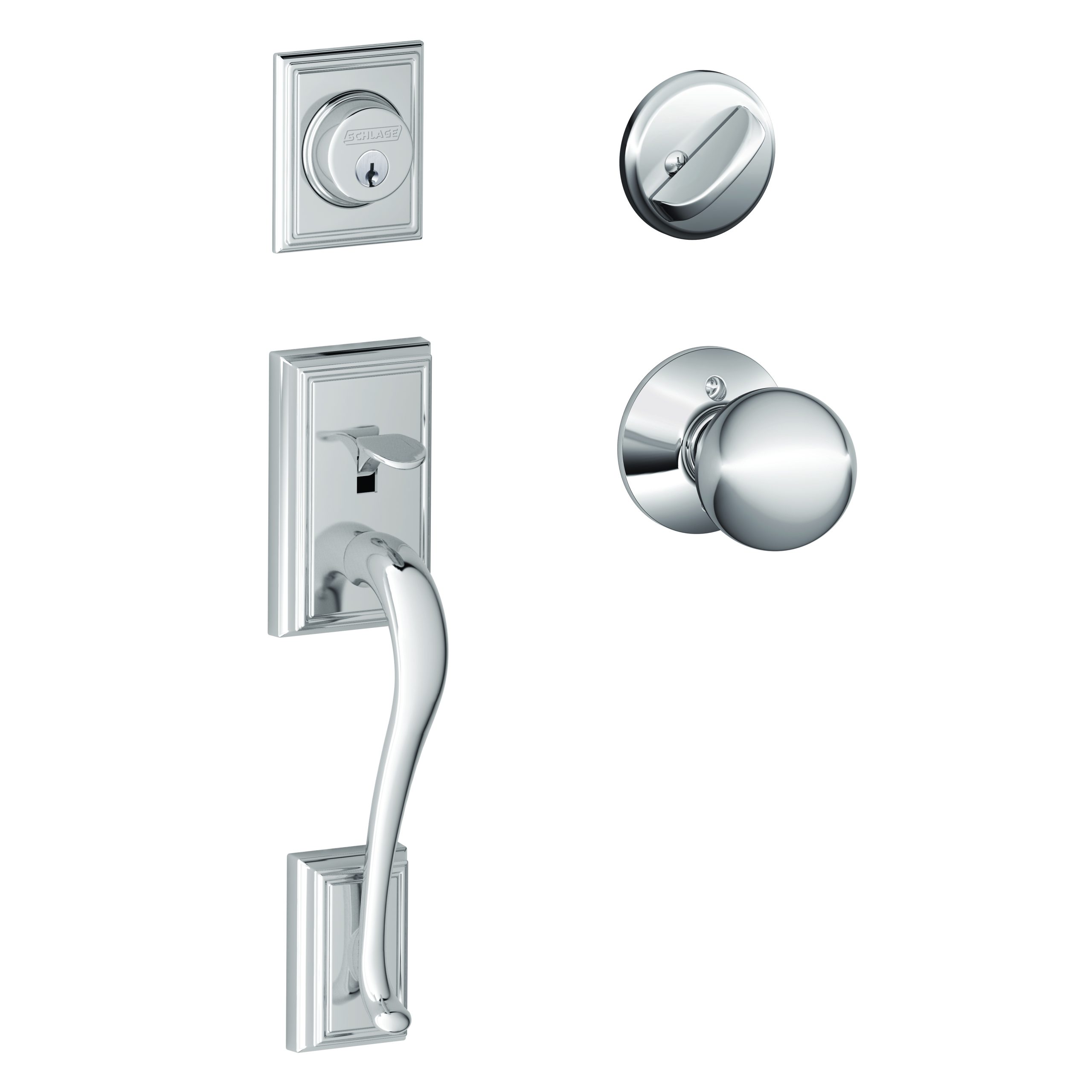 Schlage F60ADD625ORB Addison Exterior Active Handleset C Keyway with Orbit Knob, Bright Chrome