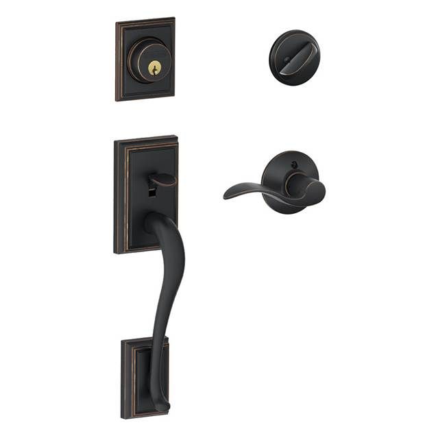 Schlage F60ADD716ACCRH Right Hand Addison Single Cylinder Handleset, Aged Bronze Finish