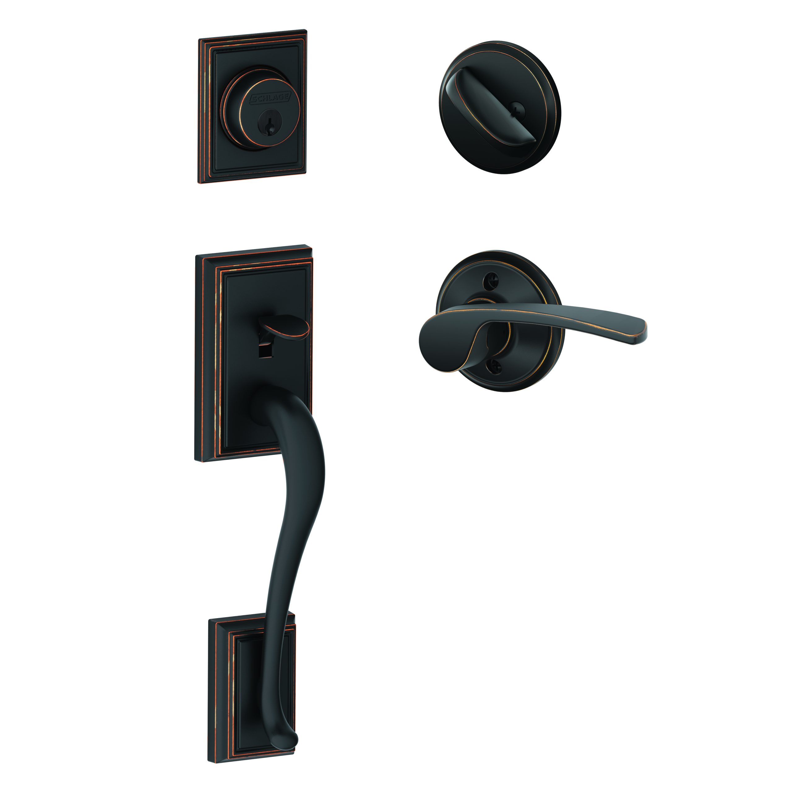 Schlage F60ADD716MERLH Addison Exterior Active Handleset C Keyway with Merano Lever, Aged Bronze