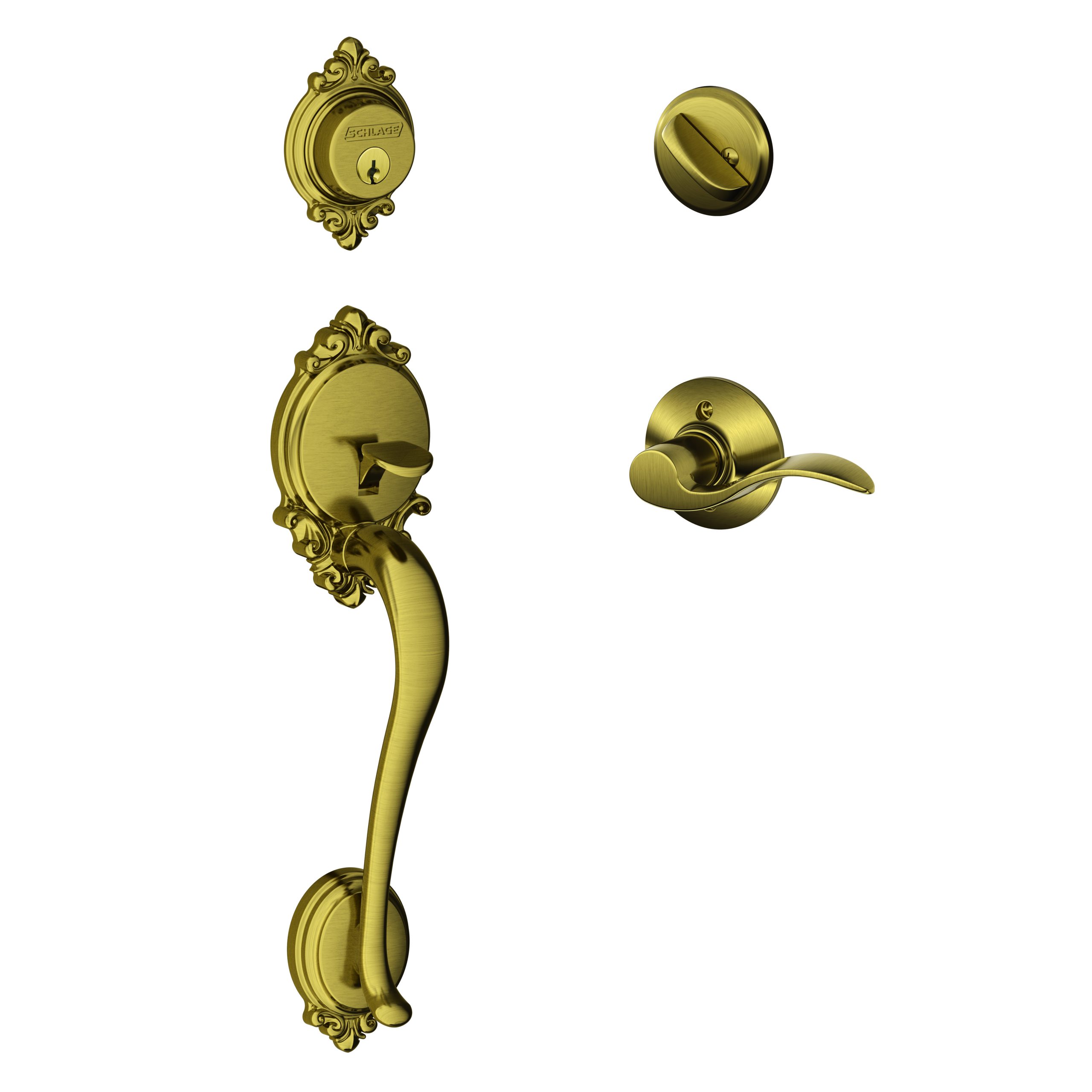 Schlage F60BRK609ACCLH Brookshire Active Handleset C Keyway, Left Lever, Antique Brass Finish