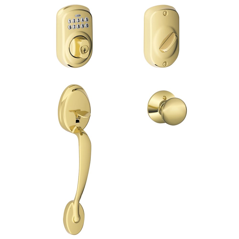 Schlage FE365PLY505PLY Plymouth Knob Handleset with Keypad Deadbolt Adjustable Backset, Brass Finish