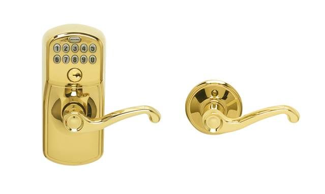 Schlage FE575PLY505FLA Plymouth Flair Lever Keyed Entry Auto Lock Keypad, Brass Finish
