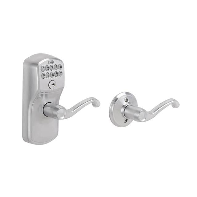 Schlage FE575PLY626FLA Plymouth Flair Lever Keyed Entry Auto Lock Keypad, Satin Chrome Finish