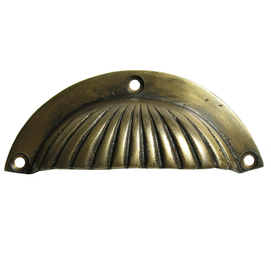 Large Shell Front Mount Bin Pull 3-7/16″ Center to Center Antique Brass Handcrafted Hardware HBP7016