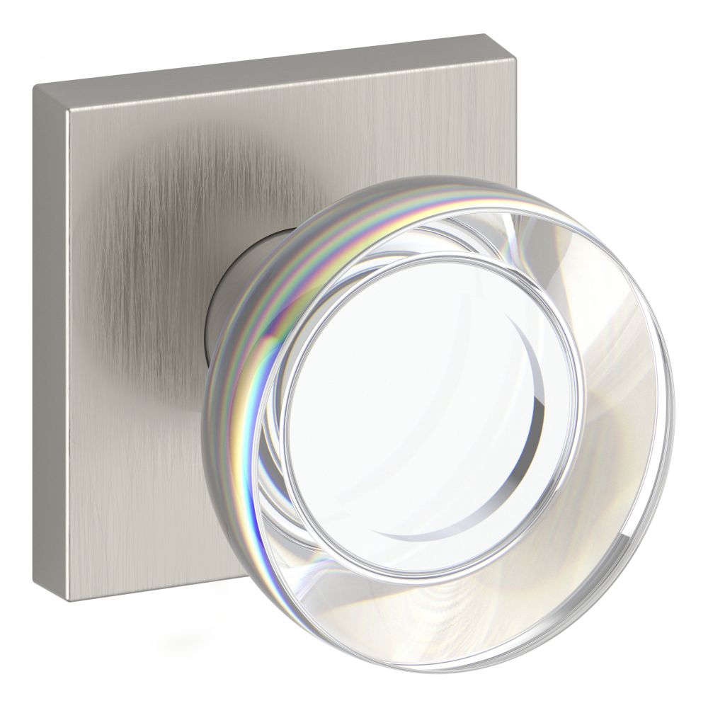 Baldwin HDCCYCSR150 Contemporary Crystal Knob with Square Rose – Satin Nickel Finish
