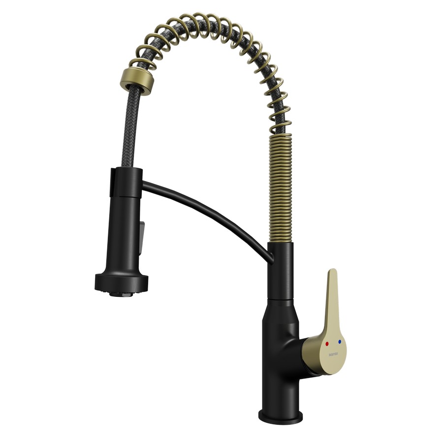Scottsdale Single Handle Pull-Down Sprayer Kitchen Faucet Matte Black/Brushed Gold Karran KKF210MBBG