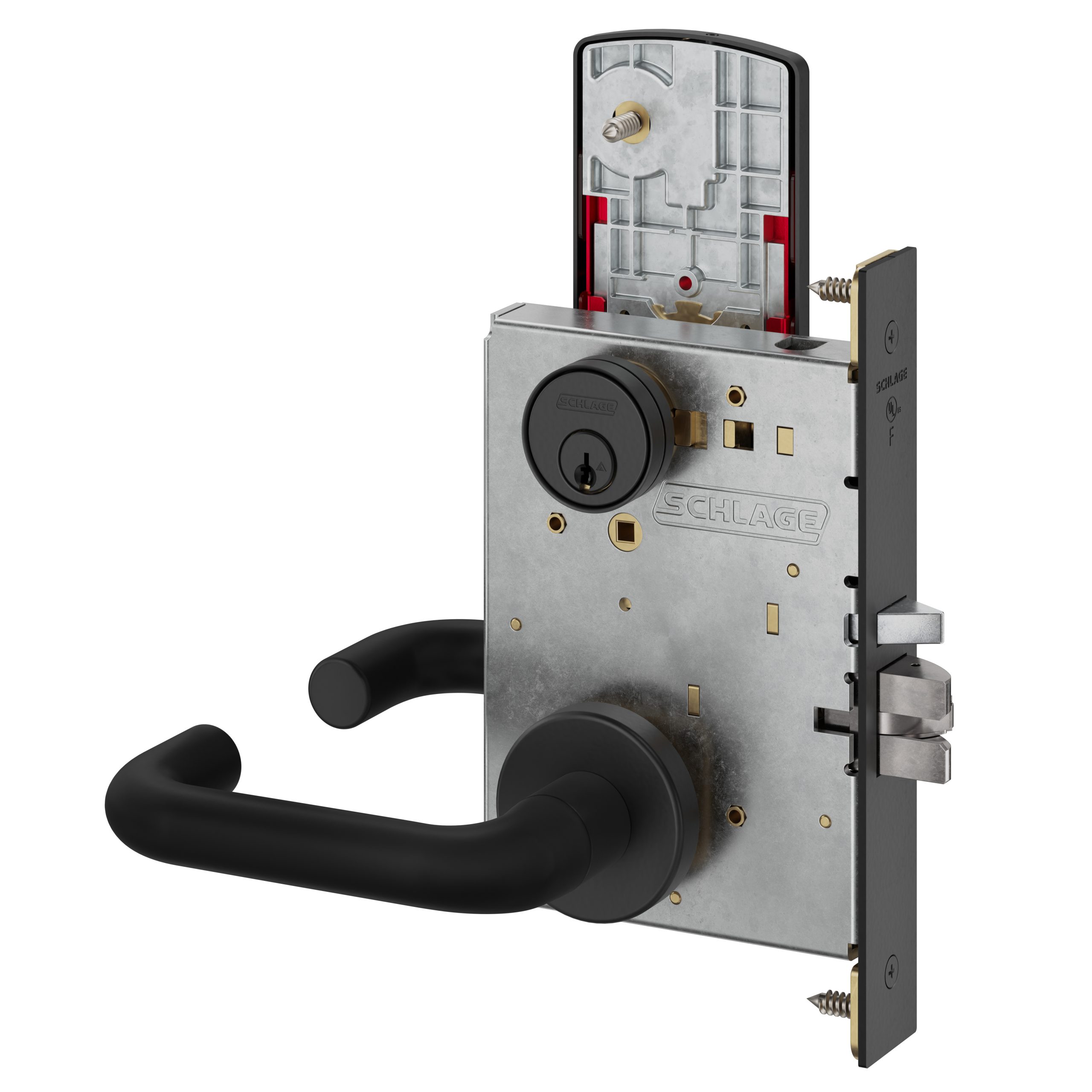 Schlage L9071P03A622ISLOC Classroom Security Mortise Lock C Keyway, 03 Lever, A Rose, Matte Black