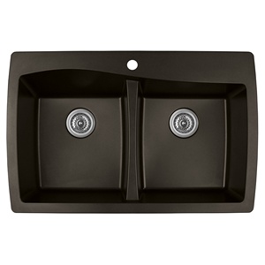 34″ Top Mount Double Equal Bowl Quartz Kitchen Sink Brown Karran QT-720-BR