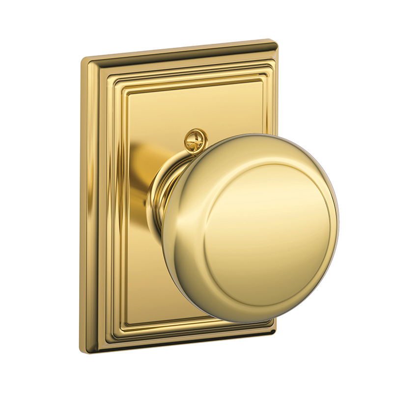 Schlage F170 AND 605 ADD Andover Knob with Addison Rose Half Dummy – Bright Brass Finish