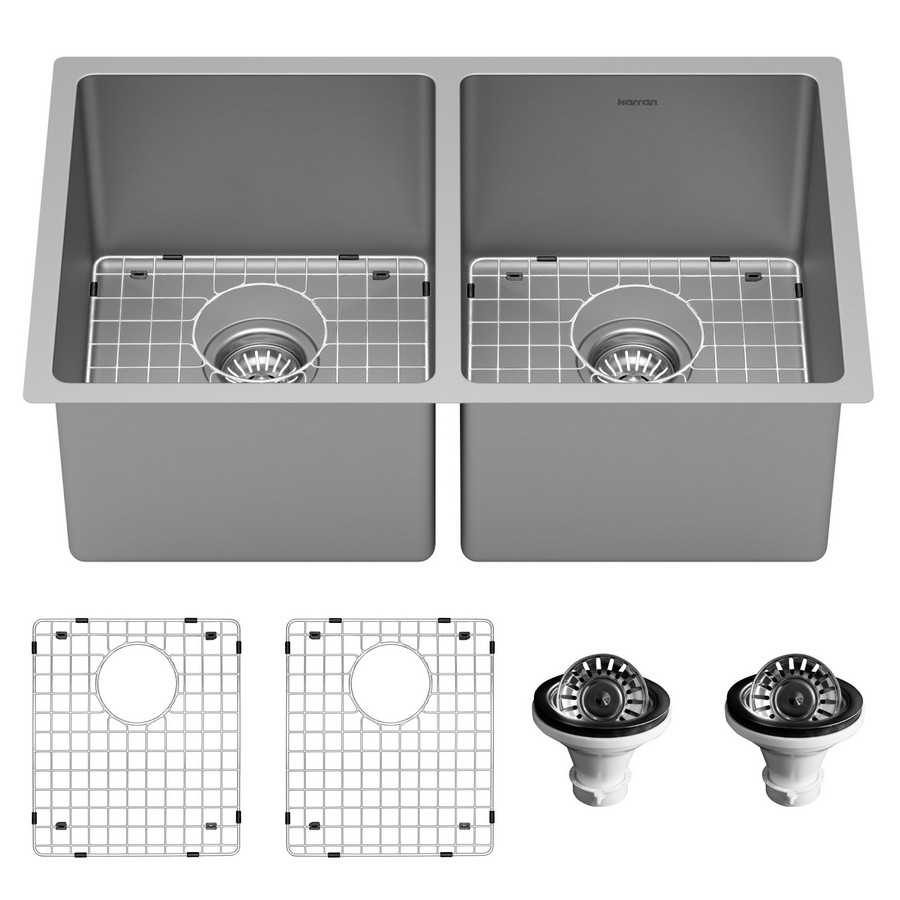 Select 30″ Undermount Double Equal Bowl Kitchen Sink Kit 16 Gauge Stainless Steel Karran SU76-PK1
