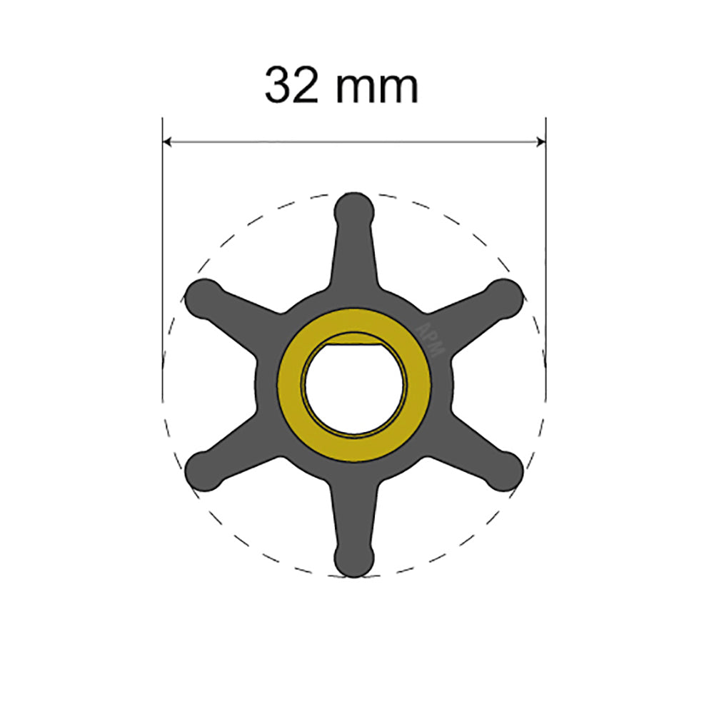 Albin Pump Premium Impeller Kit – 32 x 8 x 12mm – 6 Blade – Single Flat Insert