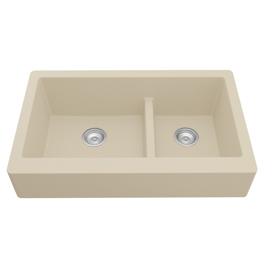 34″ Retrofit Undermount Large/Small Bowl Quartz Farmhouse Kitchen Sink Bisque Karran QAR-760-BI