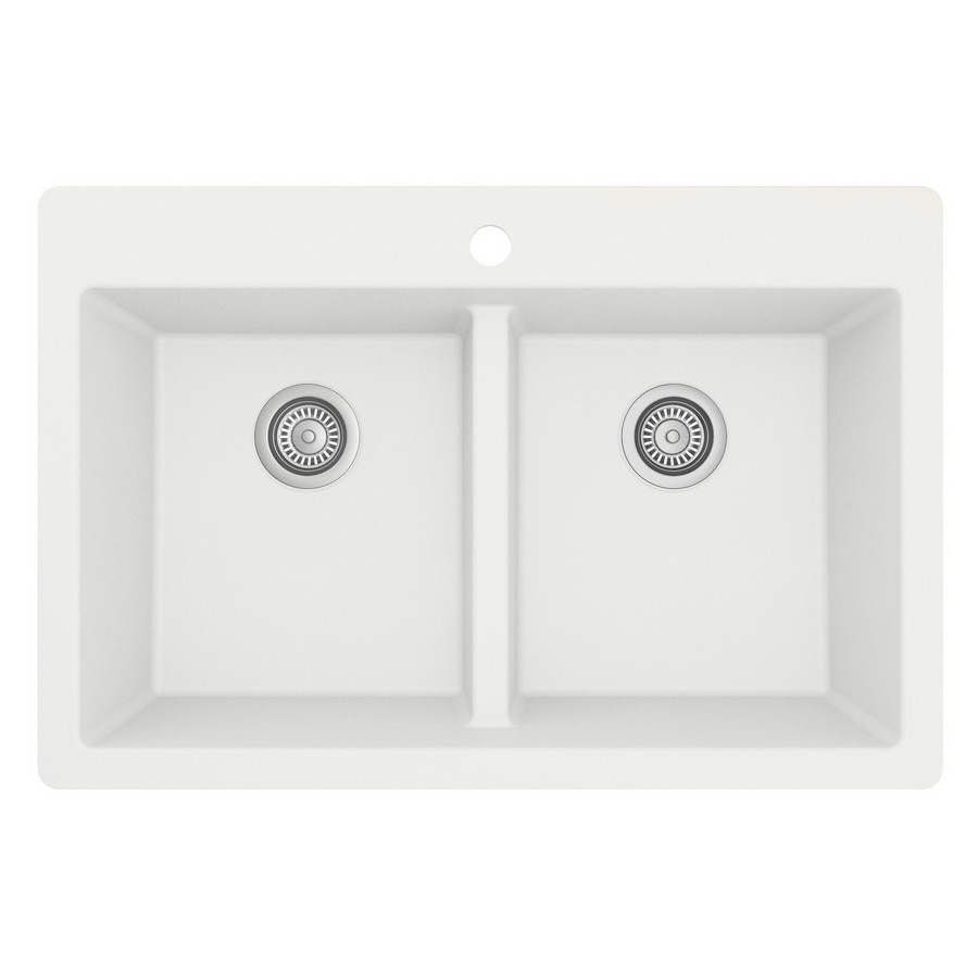 33″ Top Mount Double Equal Bowl Quartz Kitchen Sink White Karran QT-810-WH